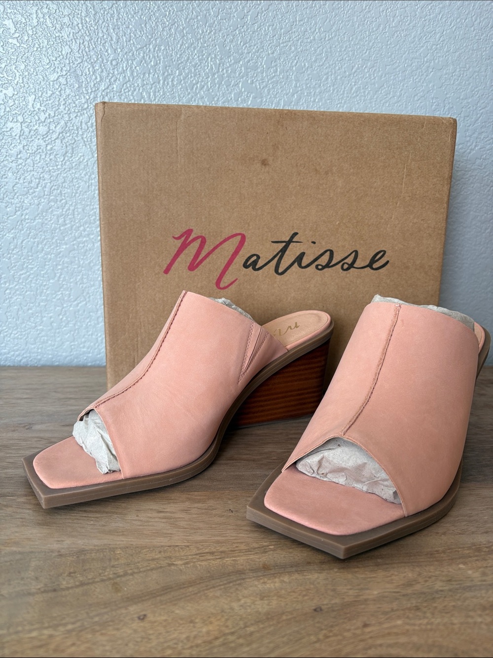 Matisse Blush Pink Leather Open-Toe Wedge Mules